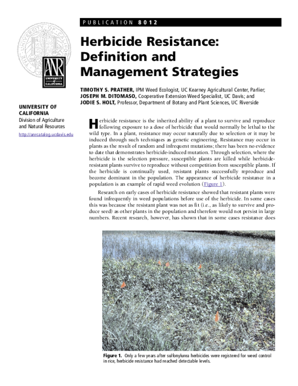 PDF) Herbicide resistance: Definition and management strategies