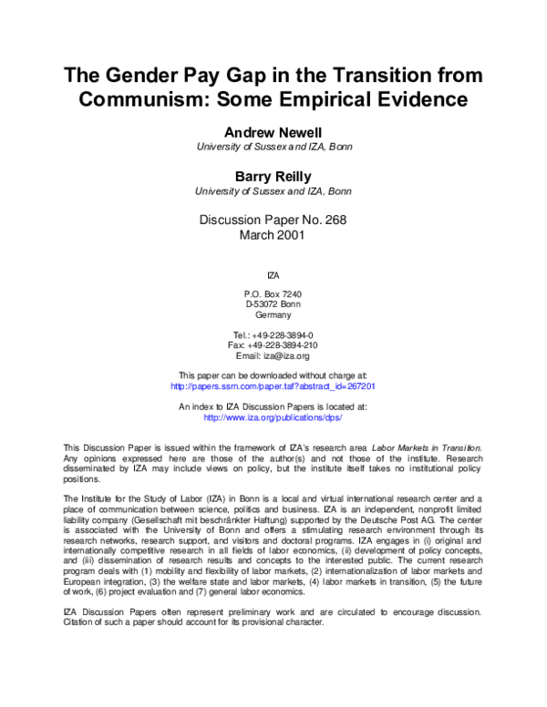 (PDF) The gender pay gap in the transition from communism: some ...