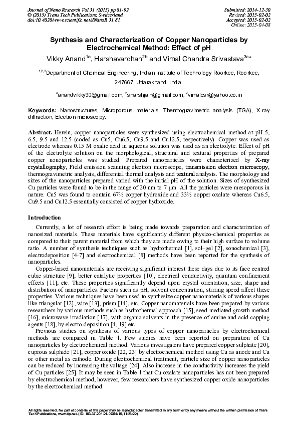 (PDF) Synthesis and Characterization of Copper Nanoparticles by ...