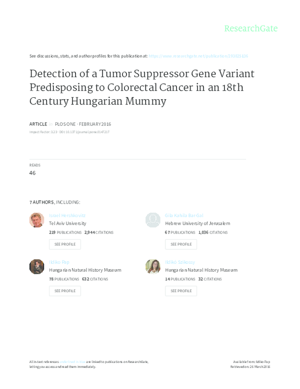 (PDF) Detection of a Tumor Suppressor Gene Variant Predisposing to ...