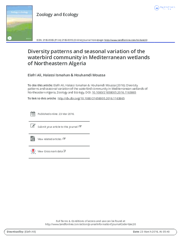 Diversity patterns and seasonal variation of the waterbird community in ...