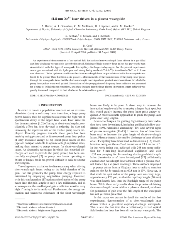 (PDF) 41.8-nm Xe8+ laser driven in a plasma waveguide