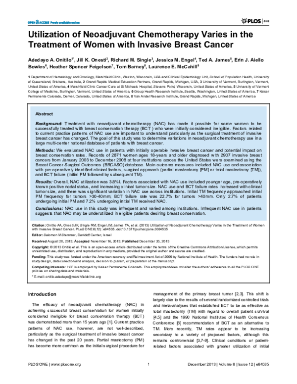 (PDF) Utilization of Neoadjuvant Chemotherapy Varies in the Treatment ...