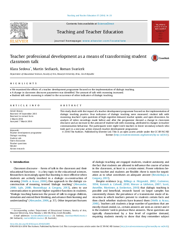 (PDF) Teacher professional development as a means of transforming ...