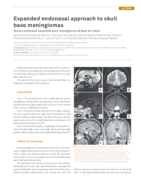 (PDF) Expanded endonasal approach to skull base meningiomas