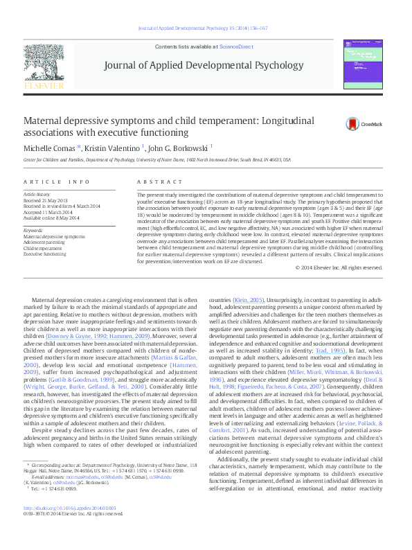 (PDF) Maternal depressive symptoms and child temperament: Longitudinal ...