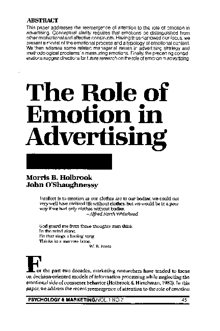 (PDF) The role of emotion in advertising
