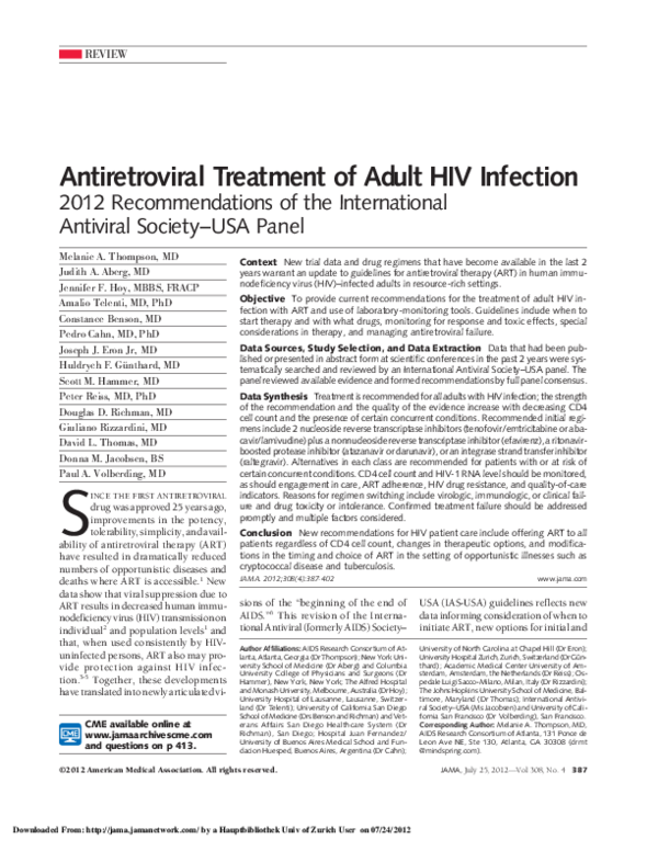 (PDF) Antiretroviral Treatment of Adult HIV Infection