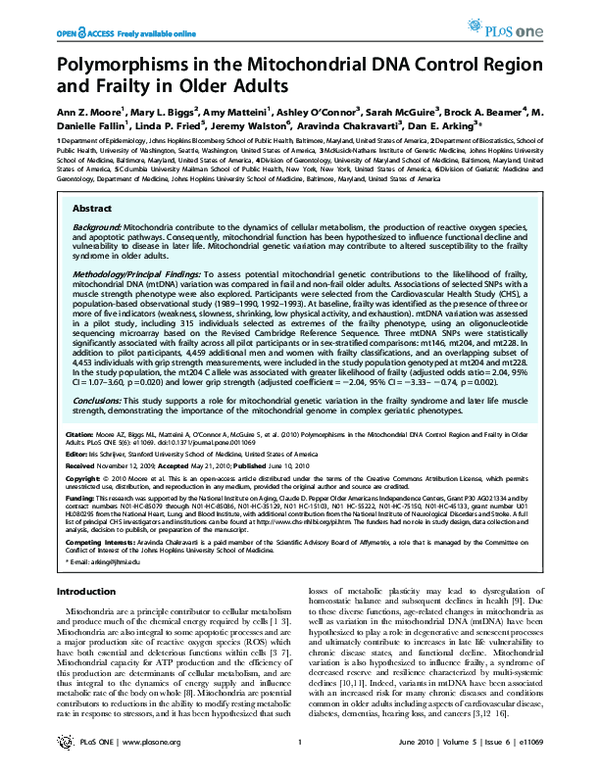 (PDF) Polymorphisms in the mitochondrial DNA control region and frailty ...