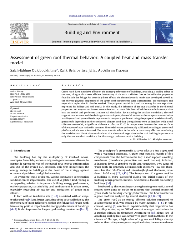 (PDF) Assessment of green roof thermal behavior: A coupled heat and ...