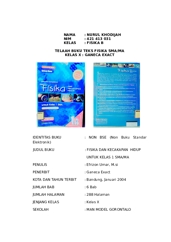 (DOC) FORMAT TELAAH BUKU TEKS FISIKA SMA  lela talango  Academia.edu