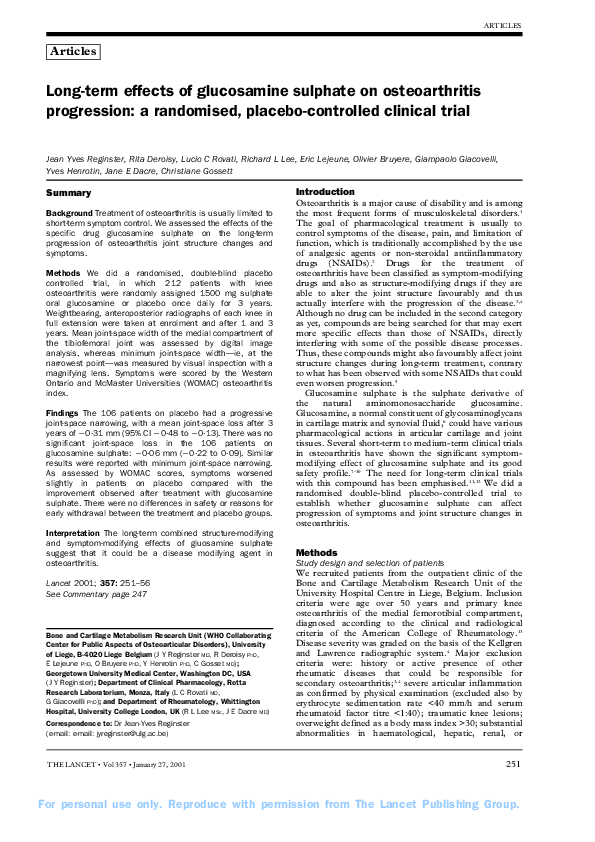 (PDF) Longterm effects of glucosamine sulphate on osteoarthritis