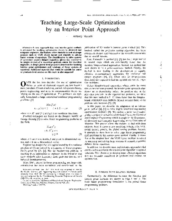 (PDF) Teaching large-scale optimization by an interior point approach