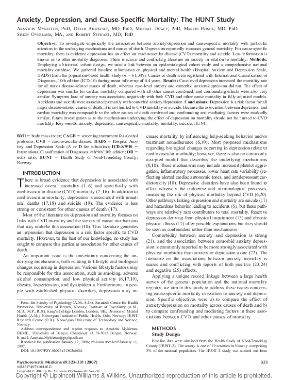  pdf anxiety depression and cause specific mortality the hunt