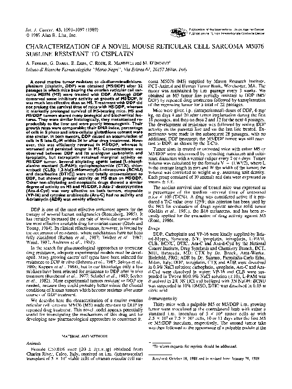 (PDF) Characterization of a novel mouse reticular cell M5076