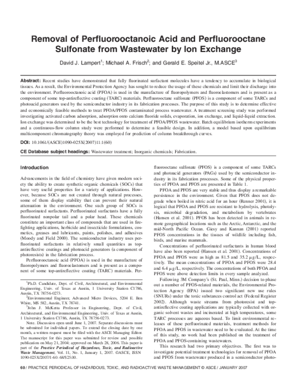 (PDF) Removal of Perfluorooctanoic Acid and Perfluorooctane Sulfonate ...