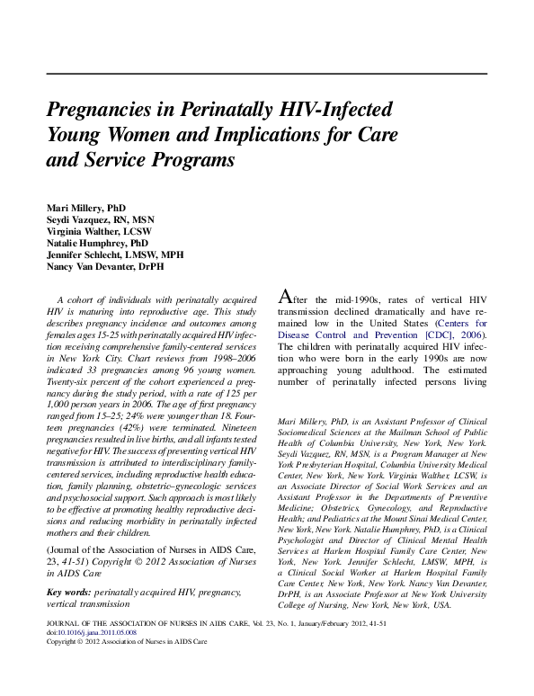 (PDF) Pregnancies in Perinatally HIV-Infected Young Women and ...