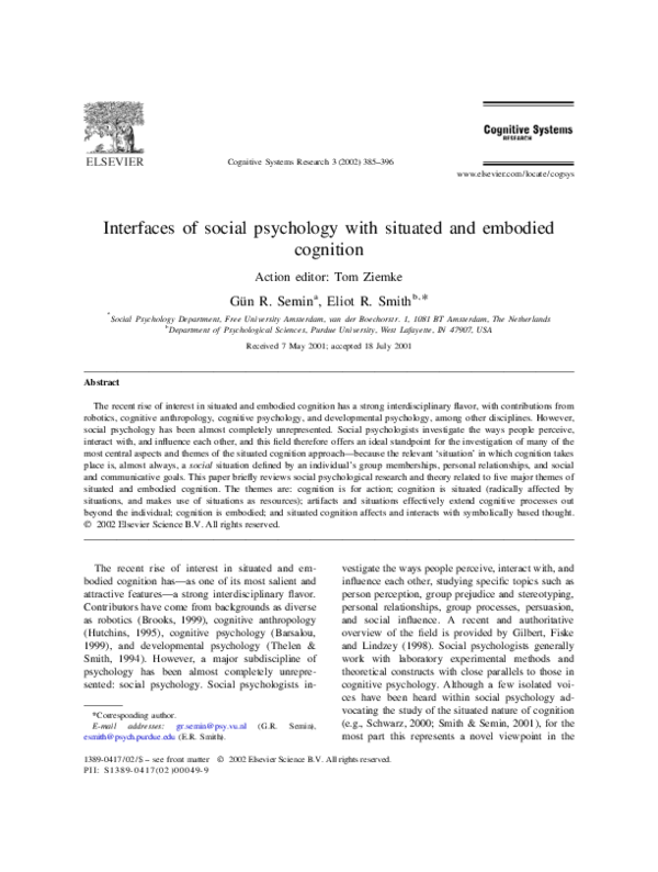 (PDF) Interfaces of social psychology with situated and embodied cognition