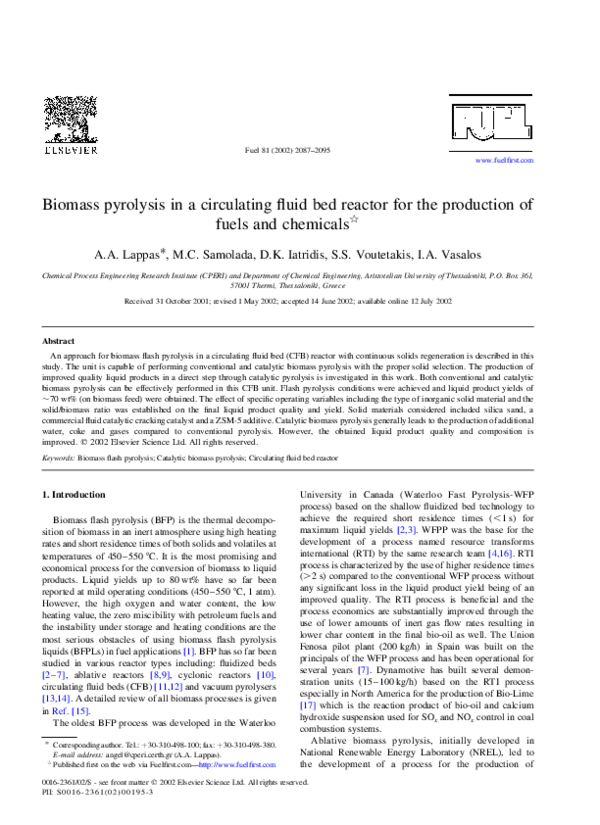 (PDF) Biomass pyrolysis in a circulating fluid bed reactor for the ...