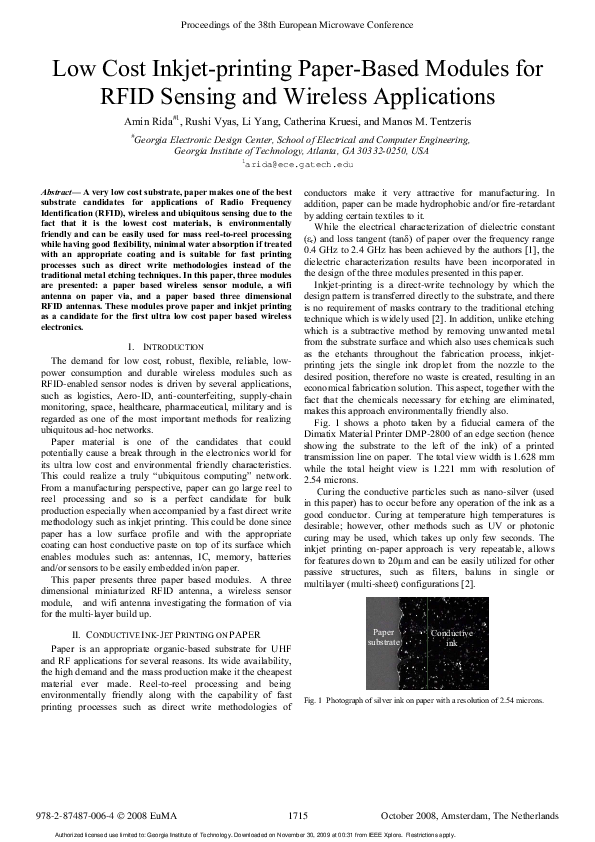 (PDF) Low cost inkjetprinting paperbased modules for RFID sensing and
