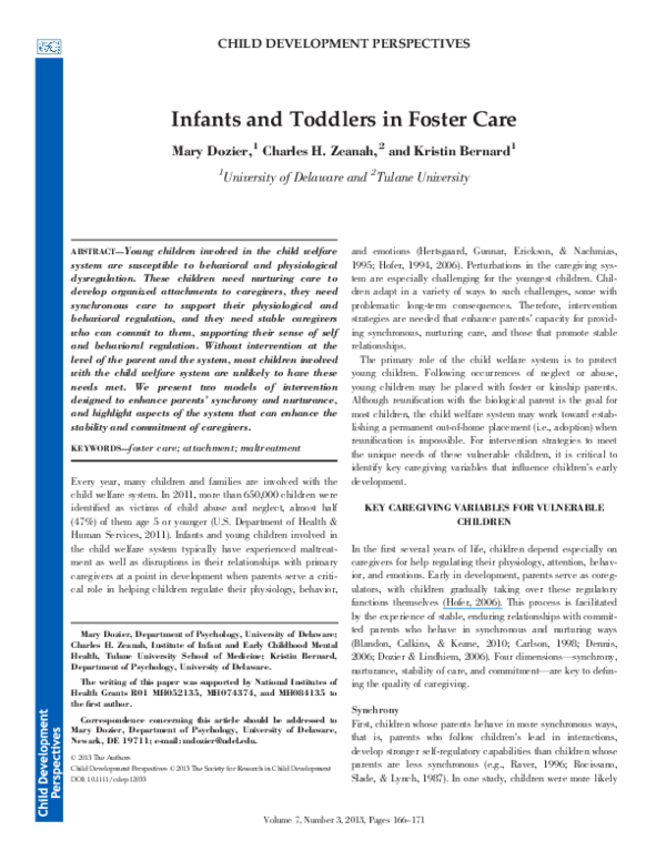 (PDF) Infants and Toddlers in Foster Care Mary Dozier Academia.edu