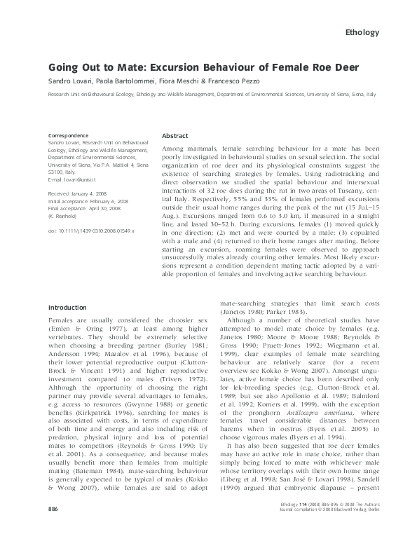 (PDF) Going Out to Mate: Excursion Behaviour of Female Roe Deer