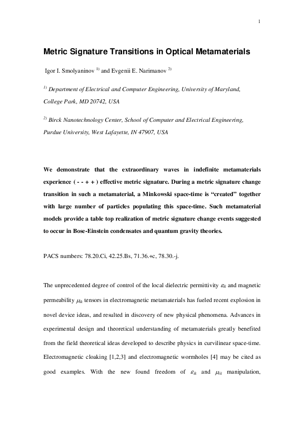 Metric Signature Transitions in Optical Metamaterials