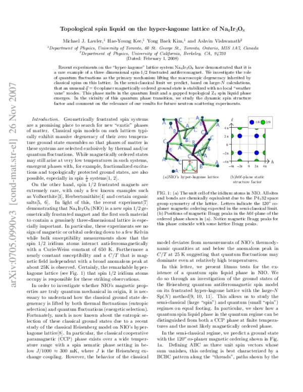 (PDF) Topological Spin Liquid on the Hyperkagome Lattice of Na4Ir3O8