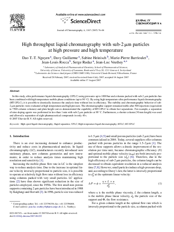 (PDF) High throughput liquid chromatography with sub-2μm particles at ...