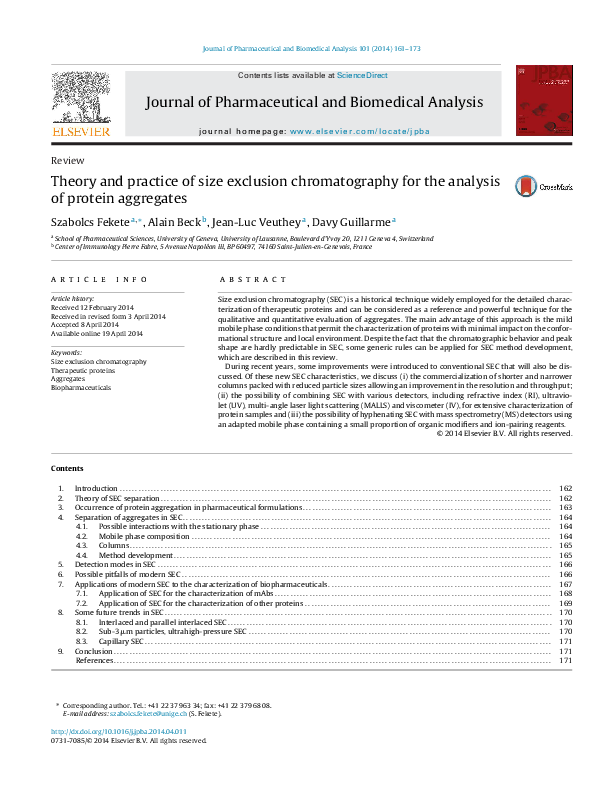 (PDF) Theory and practice of size exclusion chromatography for the