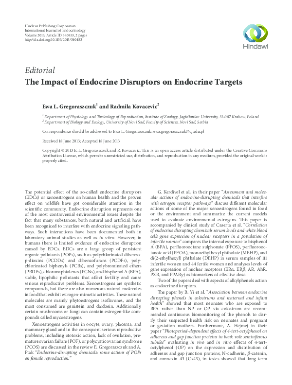 (PDF) The Impact of Endocrine Disruptors on Endocrine Targets
