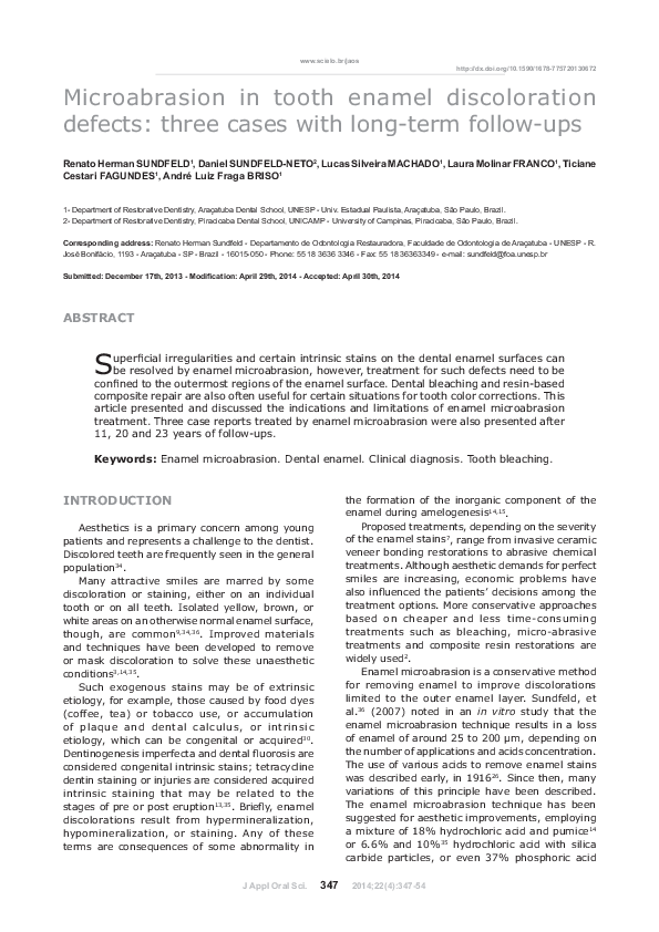 (PDF) Microabrasion in tooth enamel discoloration defects three cases