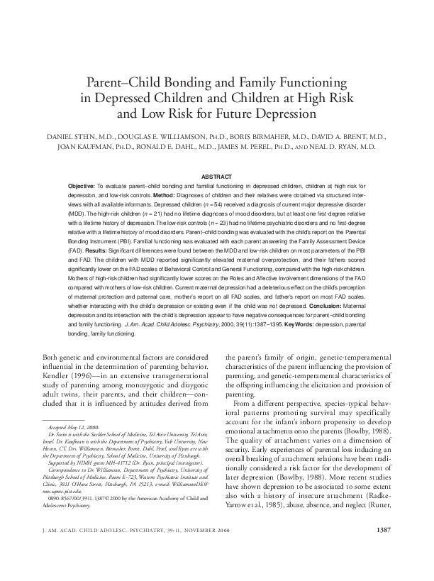 (PDF) Parent–Child Bonding and Family Functioning in Depressed Children ...