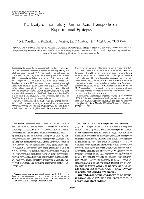 (PDF) Plasticity of Excitatory Amino Acid Transporters in Experimental ...