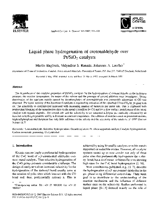 (PDF) Liquid phase hydrogenation of crotonaldehyde over Au/CeO2 catalysts