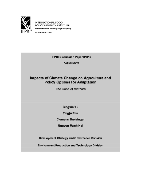 (PDF) Impacts of climate change on agriculture and policy options for ...