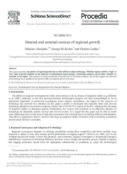 Pdf Internal And External Sources Of Regional Growth