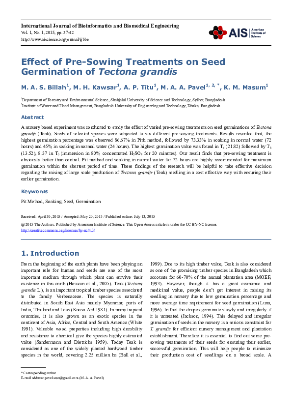 (PDF) Effect of Pre-Sowing Treatments on Seed Germination of Tectona ...