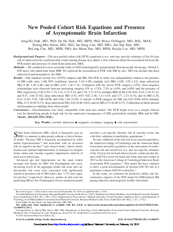 (PDF) New pooled cohort risk equations and presence of asymptomatic ...