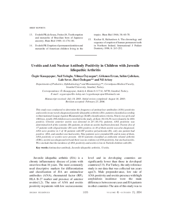 (PDF) Uveitis and anti nuclear antibody positivity in children with ...