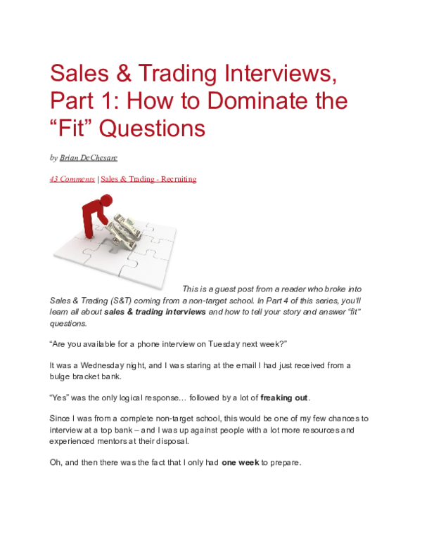 (DOC) Sales & Trading Interviews, Part 1: How to Dominate the 