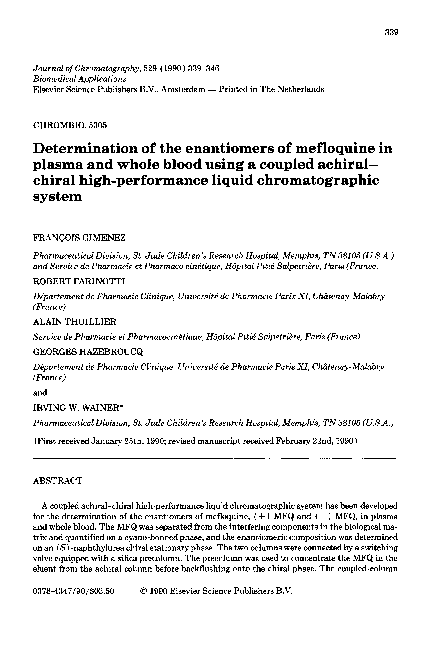 (PDF) Determination of the enantiomers of mefloquine in plasma and ...