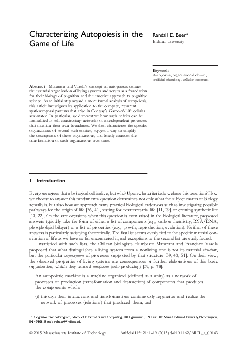 (PDF) Characterizing Autopoiesis in the Game of Life