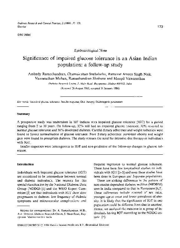 (PDF) Significance of impaired glucose tolerance in an Asian Indian ...