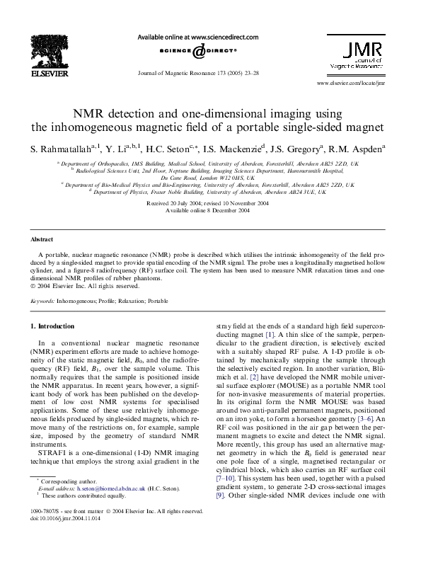 (PDF) NMR detection and one-dimensional imaging using the inhomogeneous ...