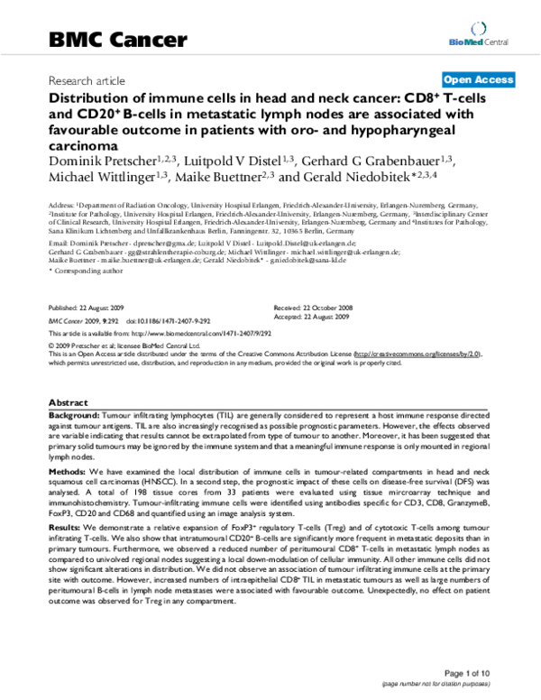 (PDF) Distribution of immune cells in head and neck cancer: CD8+ T ...