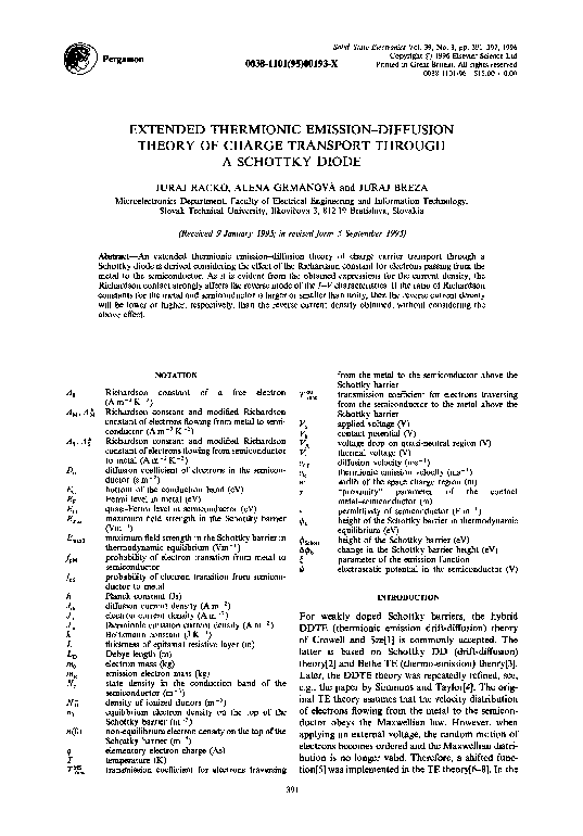 (PDF) Extended thermionic emissiondiffusion theory of charge transport through a Schottky diode