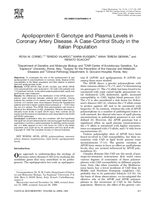 (PDF) Apolipoprotein E genotype and plasma levels in coronary artery ...