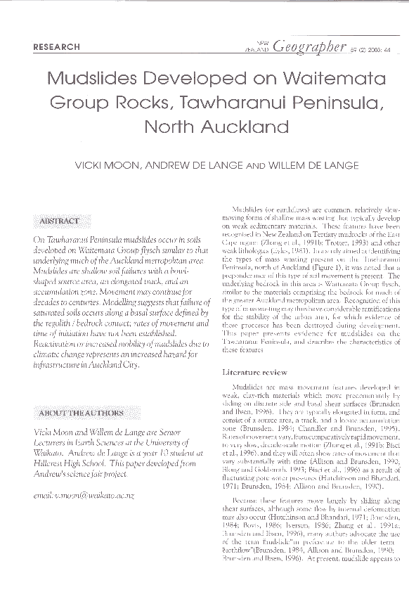 (PDF) Mudslides Developed on Waitemata Group Rocks, Tawharanui ...