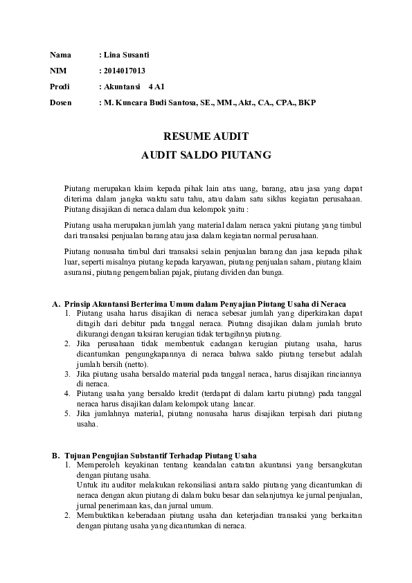 Doc Resume Audit Audit Saldo Piutang Lina Susanti Academia Edu